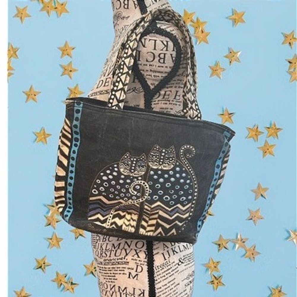 Vintage Whimsigoth Folk Art Spotted Cat Canvas Tote Bag Laurel Burch VTG 90s